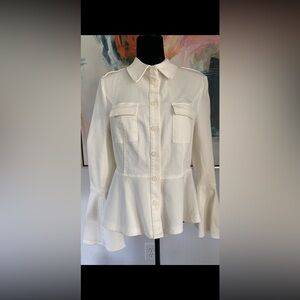 Scripted White Button-Up jean jacket  with Pockets